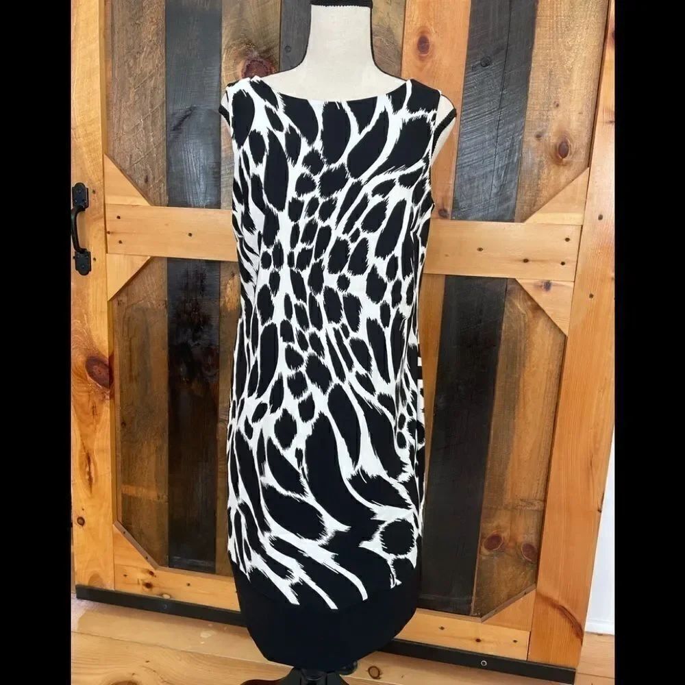 AB STUDIO black/white abstract sheath style dress